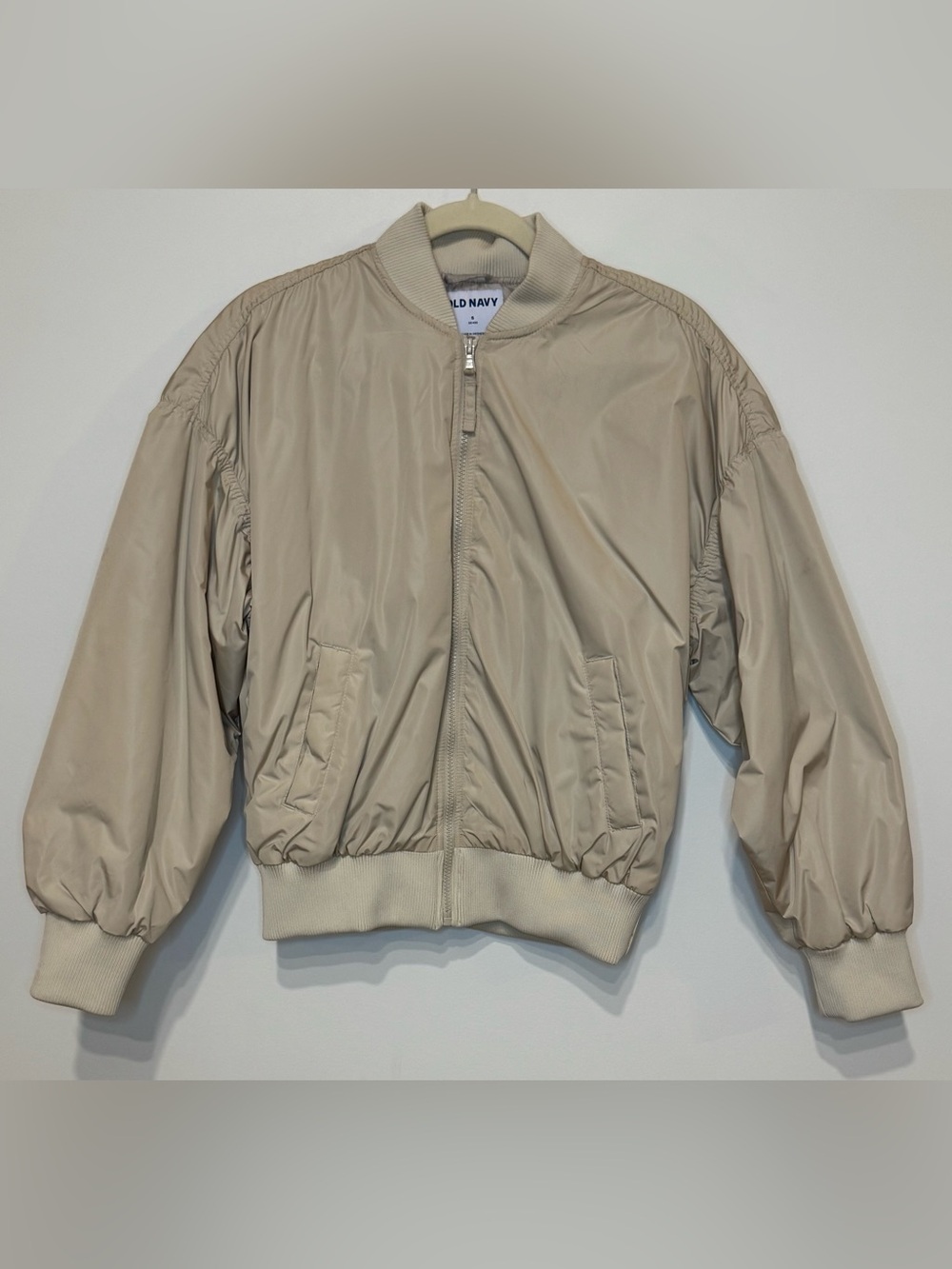 NEW Old Navy Women’s Beige Bomber Jacket with Ruching Lightweight Size S